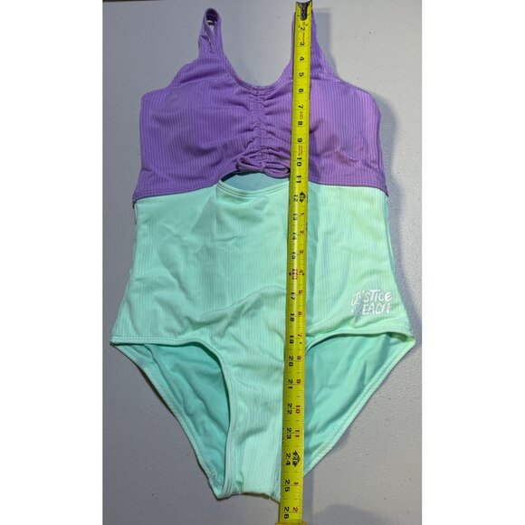 Justice Girls Size XL 16/18 cutout color block One-Piece Swimsuit Ribbed - Picture 3 of 11
